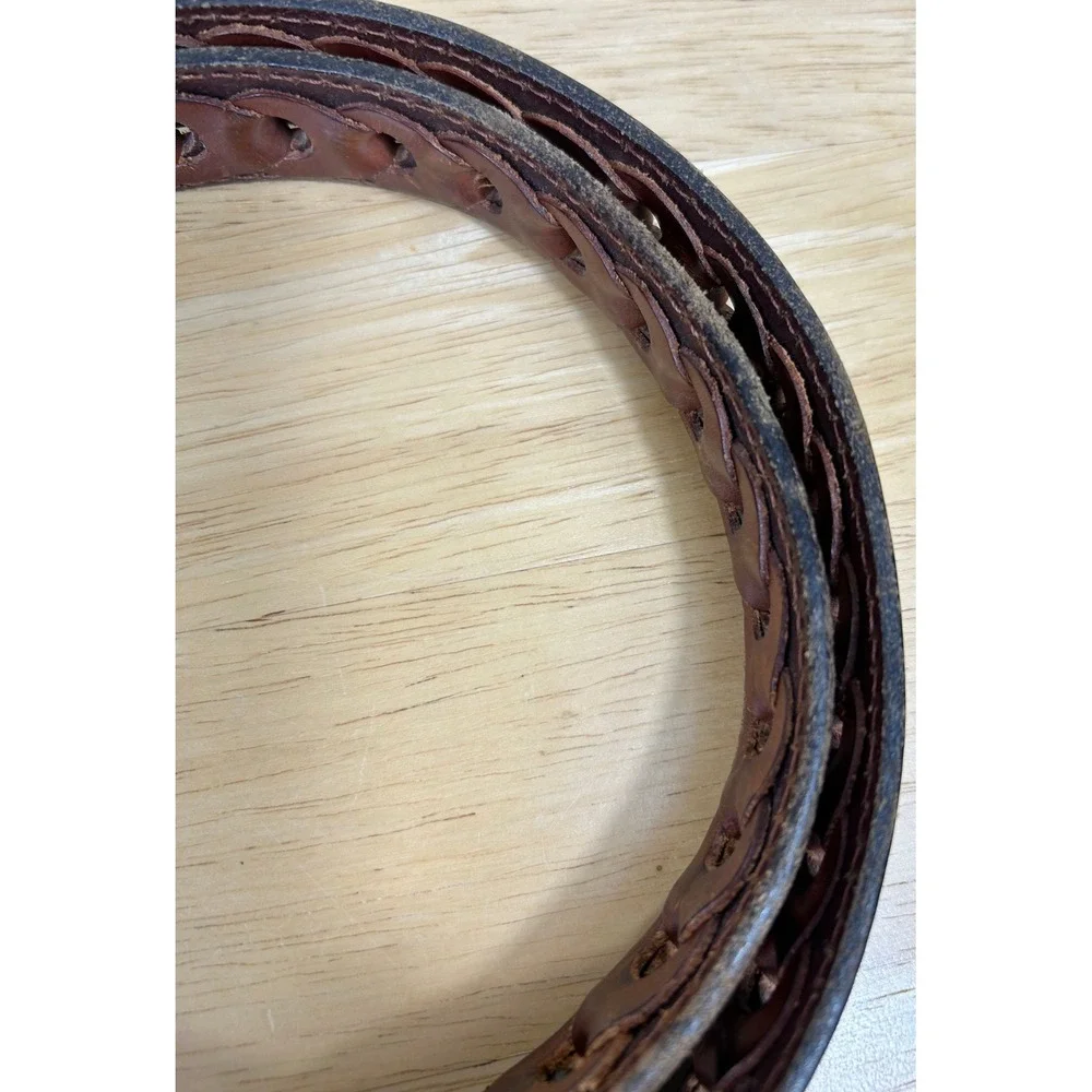 Dockers Braided Loop Belt Mens 38 Brown Leather Woven Casual Rustic Burnished